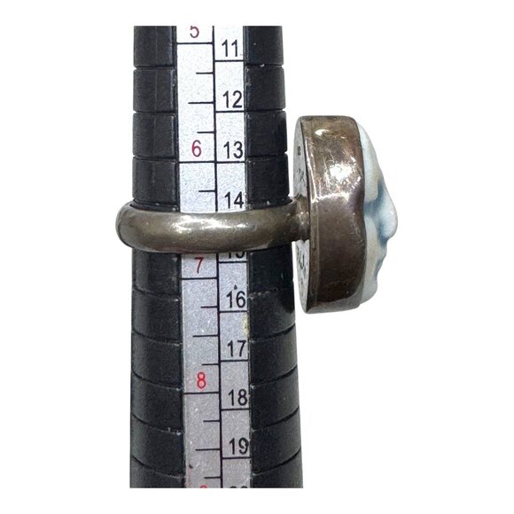 91 Artisan Mystical Celestial Ceramic Face Signed Sterling Silver Ring Star 6.75 - Picture 6 of 11